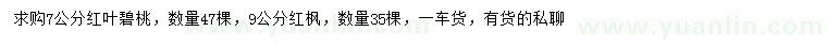求購7公分紅葉碧桃、9公分紅楓