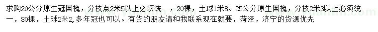 求購20、25公分原生國槐