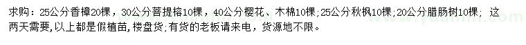 求購香樟、菩提榕、櫻花等