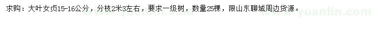 求購15-16公分大葉女貞