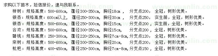 求購(gòu)櫸樹(shù)、銀杏、合歡等