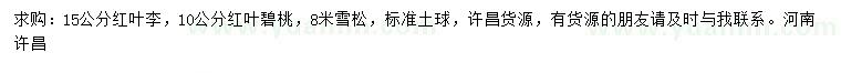 求購紅葉李、紅葉碧桃、雪松