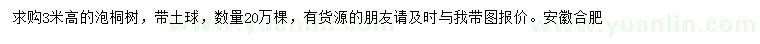 求購高3米泡桐