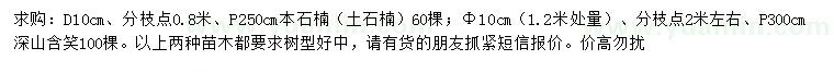 求購地徑10公分本石楠、1.2米量10公分深山含笑