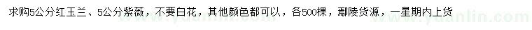 求購5公分紅玉蘭、紫薇
