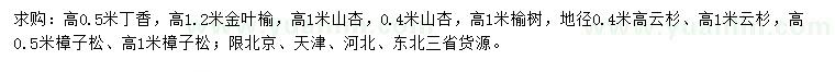 求購(gòu)丁香、金葉榆、山杏等