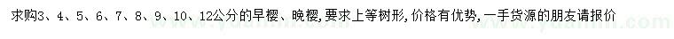 求購(gòu)3、4、5、6、7、8、9、10、12公分早櫻、晚櫻