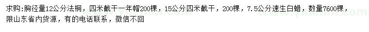 求購(gòu)胸徑12、15公分法桐、7.5公分速生白蠟