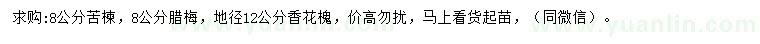 求購苦楝、臘梅、香花槐