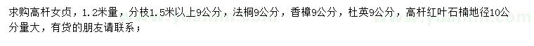 求購高桿女貞、法桐、香樟等