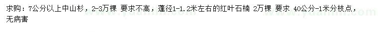 求購7公分以上中山杉、冠幅1-1.2米紅葉石楠