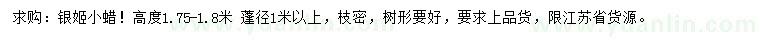 求購(gòu)高1.8米銀姬小蠟