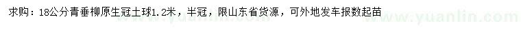 求購18公分青垂柳