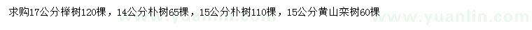 求購櫸樹、樸樹、黃山欒樹