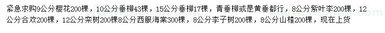 求購櫻花、垂柳、紫葉李等