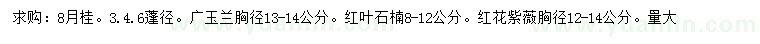 求購八月桂、廣玉蘭、紅葉石楠等