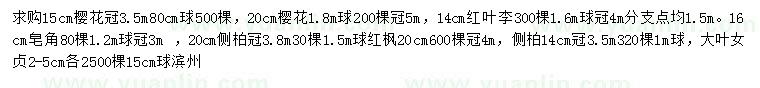 求購櫻花、紅葉李、皂角等