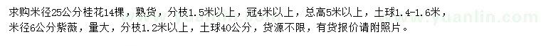 求購(gòu)米徑25公分桂花、米徑6公分紫薇