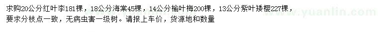 求購紅葉李、海棠、榆葉梅等