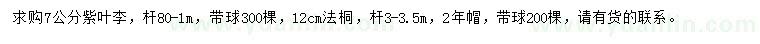 求購7公分紫葉李、12公分法桐