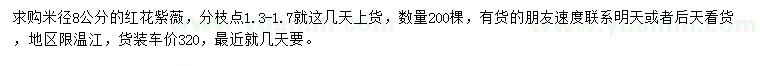 求購(gòu)米徑8公分紅花紫薇