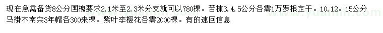 求購(gòu)國(guó)槐、苦楝、馬褂木等