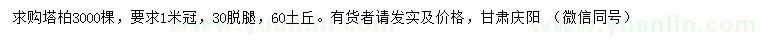 求購冠幅1米塔柏
