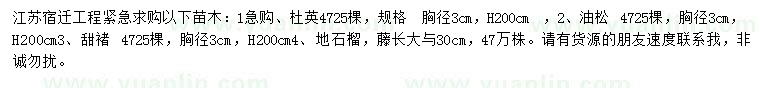 求購杜英、油松、甜褚等