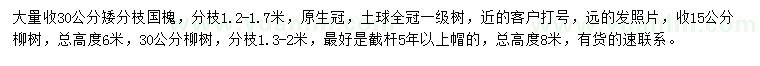 求購30公分國槐、15、30公分柳樹