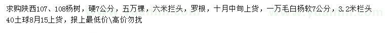 求購107楊樹、108楊樹、毛白楊