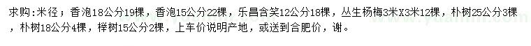 求購香泡、樂昌含笑、叢生楊梅樹等