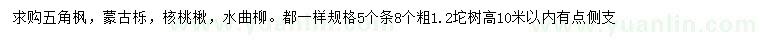 求購五角楓、蒙古櫟、核桃楸等