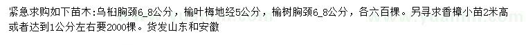 求購烏桕、榆葉梅、榆樹等 