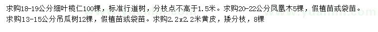 求購細(xì)葉欖仁、鳳凰木、吊瓜樹等