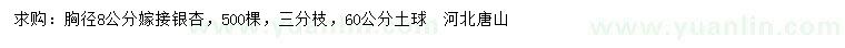 求購胸徑8公分嫁接銀杏