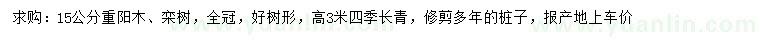 求購重陽木、欒樹、四季長青樁子