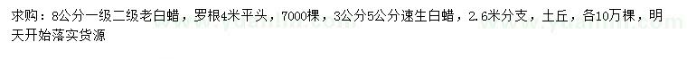 求購(gòu)8公分老白蠟、3、5公分速生白蠟