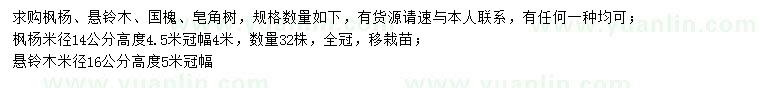 求購(gòu)楓楊、懸鈴木、國(guó)槐等