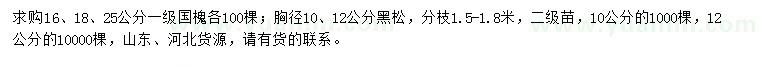 求購16、18、25公分國槐、胸徑10、12公分黑松