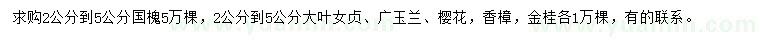 求購國槐、大葉女貞、廣玉蘭等