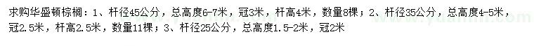 求購桿徑25、35、45公分華盛頓棕櫚