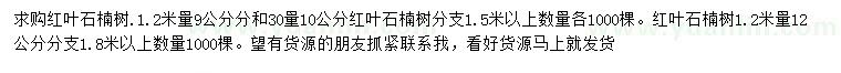 求購1.2米量9、12公分、30量10公分紅葉石楠