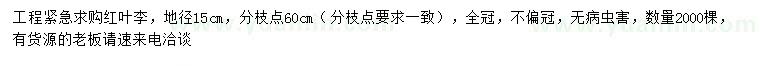 求購(gòu)地徑15公分紅葉李