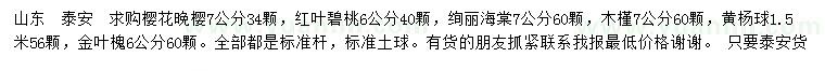 求購晚櫻、紅葉碧桃、絢麗海棠等