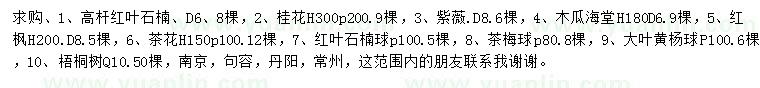 求購高桿紅葉石楠、桂花、紫薇等