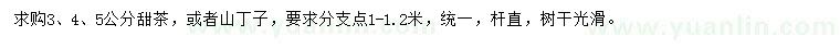 求購3、4、5公分甜茶或山丁子