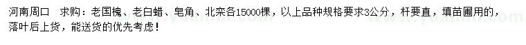 求購老國槐、老白蠟、皂角等
