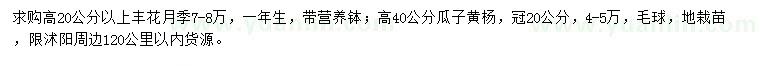 求購(gòu)高20公分以上豐花月季、高40公分瓜子黃楊
