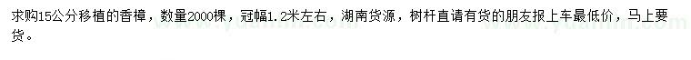 求購(gòu)15公分香樟