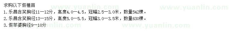 求購胸徑11-12、13-15公分樂昌含笑、9-10公分假蘋婆
